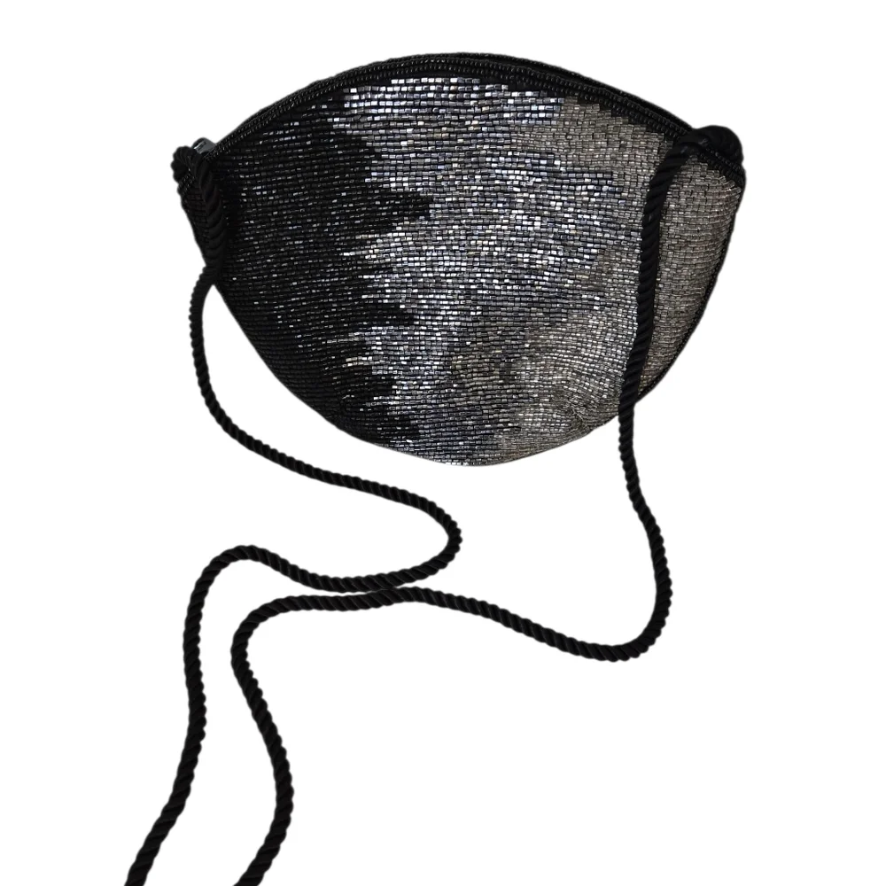 FUN Black & Silver Beaded "Vintage" Inspired Cocktail Purse/Evening Bag - Picture 9 of 9